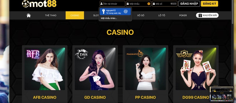 Casino và Live casino được cung cấp tại Mot88