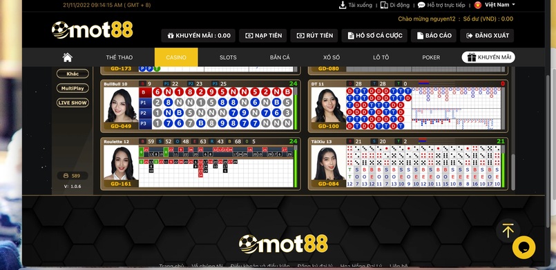 Trò chơi sòng bạc được cung cấp tại Mot88 bet